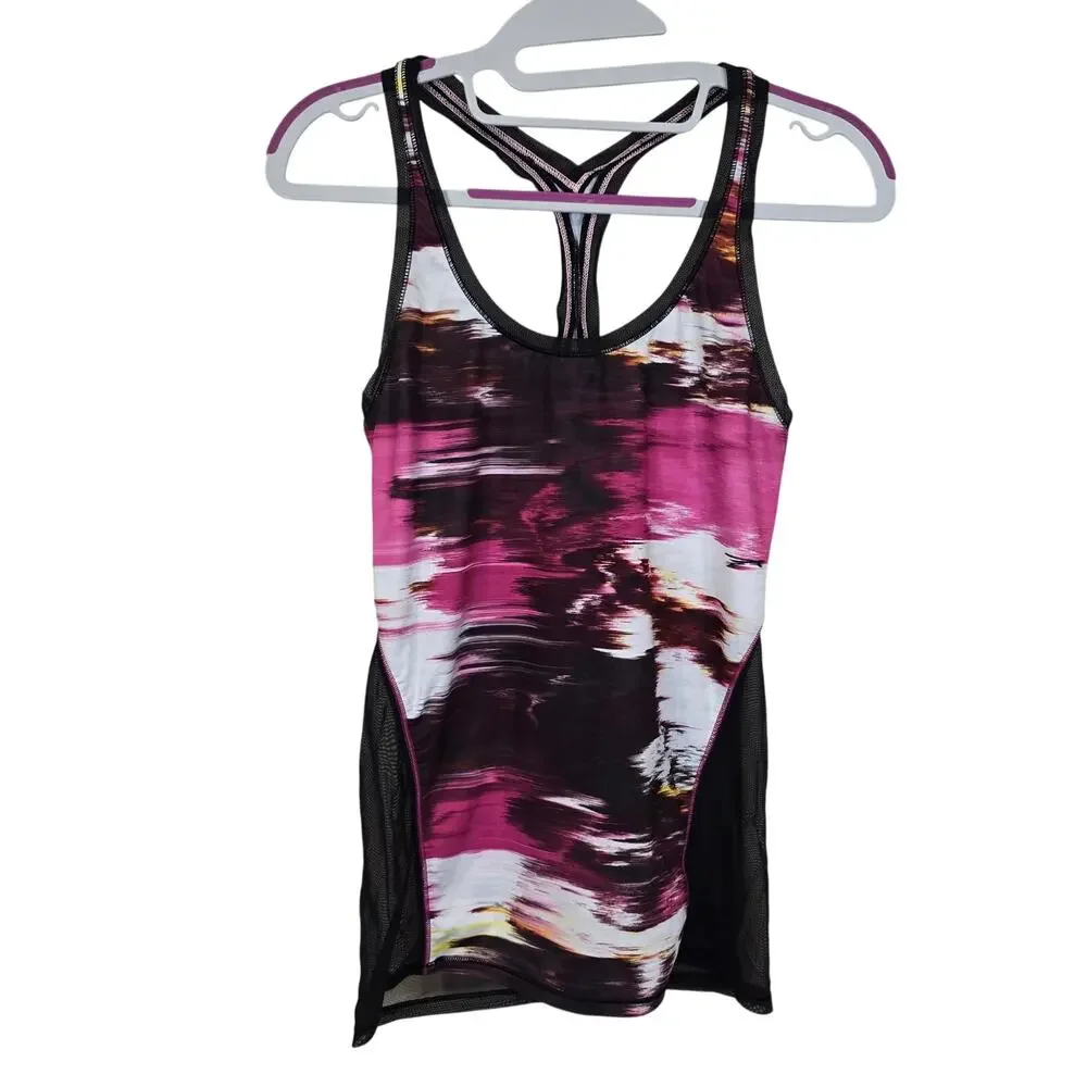 Women's Lululemon Black Pink Mesh Back Athletic Racerback Tank Top | Size 2